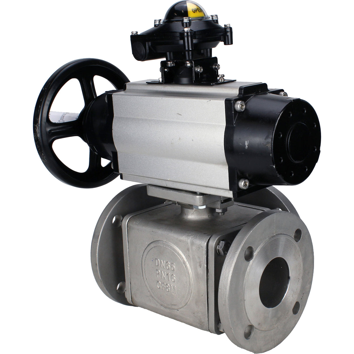 Ball valves Elephant BV3232P(4pc)-FP-3WL-F-ISO-H DN100 16 bar full bore, flanged, body - stainless steel SS316, ISO flange F10/F12, square 19x19, with double pneumatic actuator PA-DA-105-1 actions and LSU APL-210N