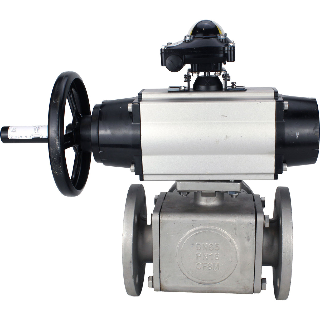 Ball valves Elephant BV3232P(4pc)-FP-3WL-F-ISO-H DN100 16 bar full bore, flanged, body - stainless steel SS316, ISO flange F10/F12, square 19x19, with double pneumatic actuator PA-DA-105-1 actions and LSU APL-210N