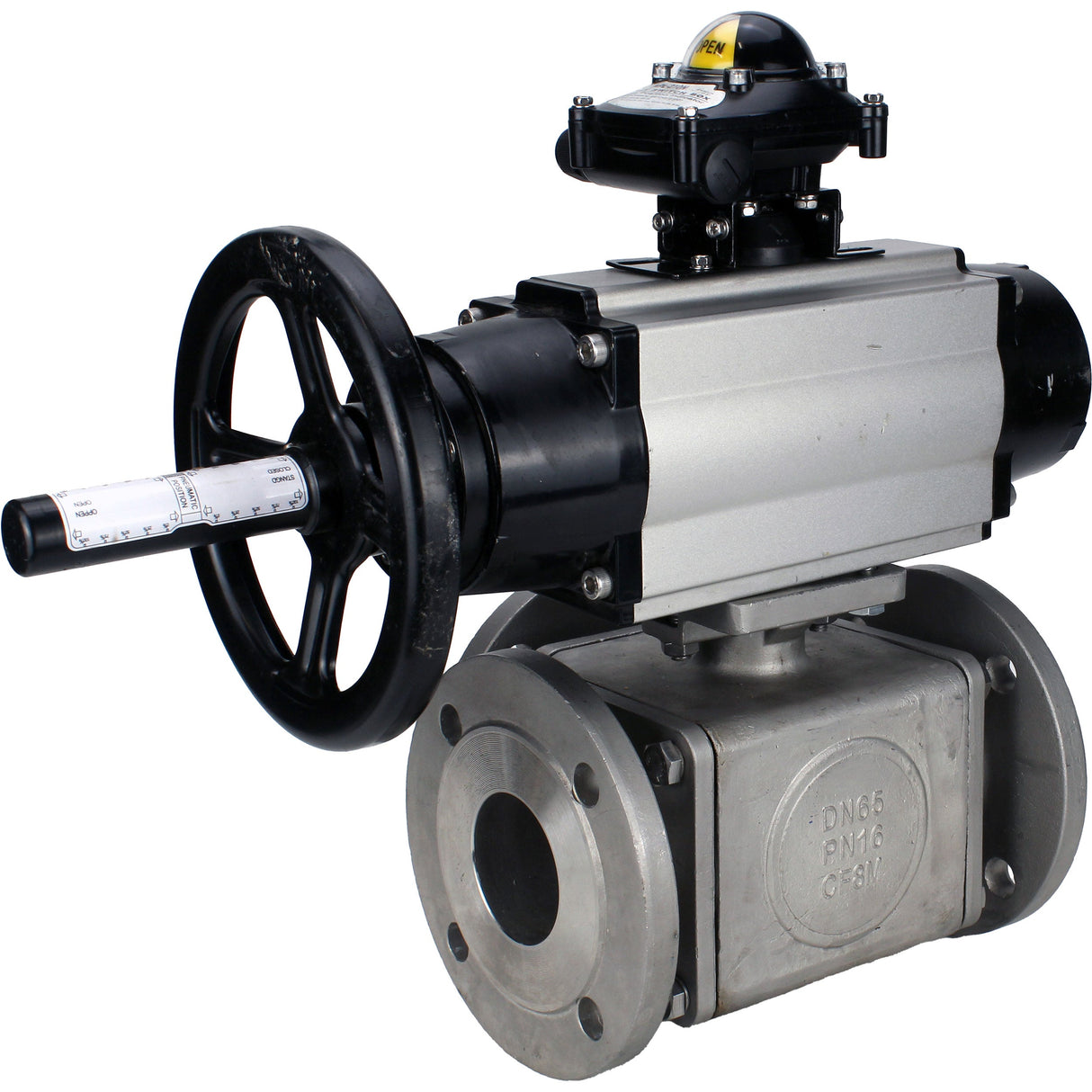 Ball valves Elephant BV3232P(4pc)-FP-3WL-F-ISO-H DN100 16 bar full bore, flanged, body - stainless steel SS316, ISO flange F10/F12, square 19x19, with double pneumatic actuator PA-DA-105-1 actions and LSU APL-210N