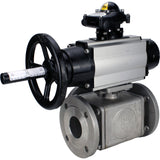 Ball valves Elephant BV3232P(4pc)-FP-3WL-F-ISO-H DN100 16 bar full bore, flanged, body - stainless steel SS316, ISO flange F10/F12, square 19x19, with double pneumatic actuator PA-DA-105-1 actions and LSU APL-210N