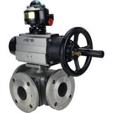Ball valves Elephant BV3232P(4pc)-FP-3WL-F-ISO-H DN100 16 bar full bore, flanged, body - stainless steel SS316, ISO flange F10/F12, square 19x19, with double pneumatic actuator PA-DA-105-1 actions and LSU APL-510N EX