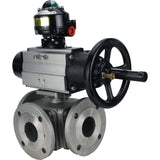Ball valves Elephant BV3232P(4pc)-FP-3WL-F-ISO-H DN100 16 bar full bore, flanged, body - stainless steel SS316, ISO flange F10/F12, square 19x19, with double pneumatic actuator PA-DA-105-1 actions and LSU APL-510N EX