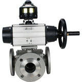 Ball valves Elephant BV3232P(4pc)-FP-3WL-F-ISO-H DN100 16 bar full bore, flanged, body - stainless steel SS316, ISO flange F10/F12, square 19x19, with double pneumatic actuator PA-DA-105-1 actions and LSU APL-510N EX