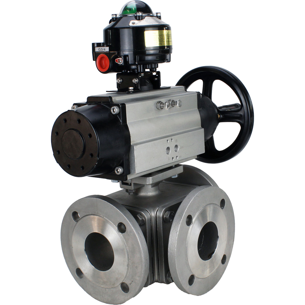 Ball valves Elephant BV3232P(4pc)-FP-3WL-F-ISO-H DN100 16 bar full bore, flanged, body - stainless steel SS316, ISO flange F10/F12, square 19x19, with double pneumatic actuator PA-DA-105-1 actions and LSU APL-510N EX