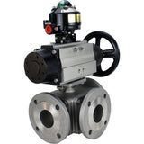 Ball valves Elephant BV3232P(4pc)-FP-3WL-F-ISO-H DN100 16 bar full bore, flanged, body - stainless steel SS316, ISO flange F10/F12, square 19x19, with double pneumatic actuator PA-DA-105-1 actions and LSU APL-510N EX