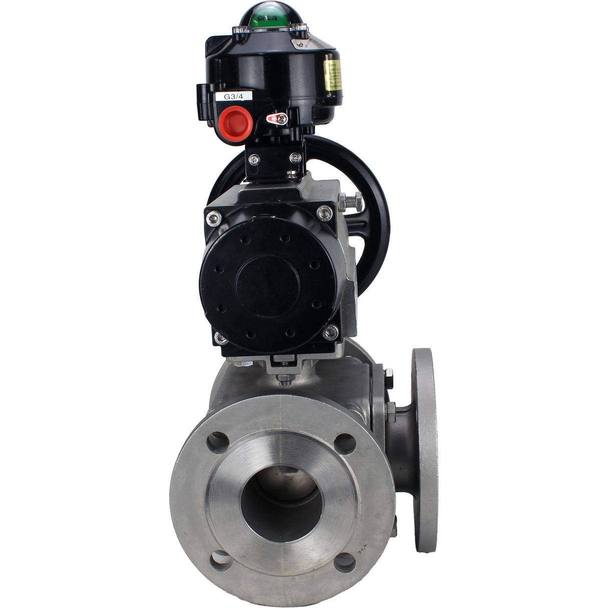 Ball valves Elephant BV3232P(4pc)-FP-3WL-F-ISO-H DN100 16 bar full bore, flanged, body - stainless steel SS316, ISO flange F10/F12, square 19x19, with double pneumatic actuator PA-DA-105-1 actions and LSU APL-510N EX