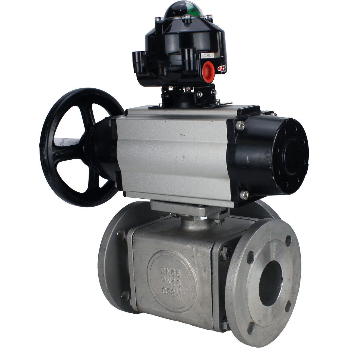 Ball valves Elephant BV3232P(4pc)-FP-3WL-F-ISO-H DN100 16 bar full bore, flanged, body - stainless steel SS316, ISO flange F10/F12, square 19x19, with double pneumatic actuator PA-DA-105-1 actions and LSU APL-510N EX