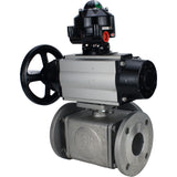 Ball valves Elephant BV3232P(4pc)-FP-3WL-F-ISO-H DN100 16 bar full bore, flanged, body - stainless steel SS316, ISO flange F10/F12, square 19x19, with double pneumatic actuator PA-DA-105-1 actions and LSU APL-510N EX
