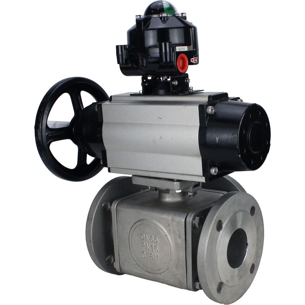 Ball valves Elephant BV3232P(4pc)-FP-3WL-F-ISO-H DN100 16 bar full bore, flanged, body - stainless steel SS316, ISO flange F10/F12, square 19x19, with double pneumatic actuator PA-DA-105-1 actions and LSU APL-510N EX