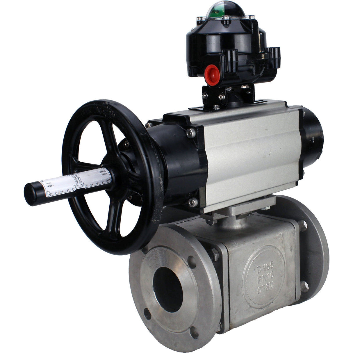 Ball valves Elephant BV3232P(4pc)-FP-3WL-F-ISO-H DN100 16 bar full bore, flanged, body - stainless steel SS316, ISO flange F10/F12, square 19x19, with double pneumatic actuator PA-DA-105-1 actions and LSU APL-510N EX
