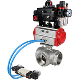 Ball valves Elephant BV3232P(4pc)-SP-3WL-T-ISO-H,  body material - Stainless steel AISI 316, seal - PTFE / PTFE / Teflon, with pneumatic actuator double action PA-DA, 4V320-08 220V, LSU APL-410N Ex, ATU AFC2000