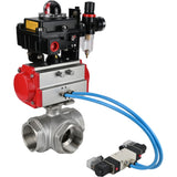 Ball valves Elephant BV3232P(4pc)-SP-3WL-T-ISO-H,  body material - Stainless steel AISI 316, seal - PTFE / PTFE / Teflon, with pneumatic actuator double action PA-DA, 4V320-08 220V, LSU APL-410N Ex, ATU AFC2000
