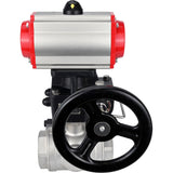 Ball valves Elephant BV3232P(4pc)-SP-3WL-T-ISO-H,  body material - Stainless steel AISI 316, seal - PTFE / PTFE / Teflon, with pneumatic actuator double action PA-DA, 4V320-08 220Vhandwheel MON