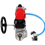 Ball valves Elephant BV3232P(4pc)-SP-3WL-T-ISO-H,  body material - Stainless steel AISI 316, seal - PTFE / PTFE / Teflon, with pneumatic actuator double action PA-DA, 4V320-08 220Vhandwheel MON