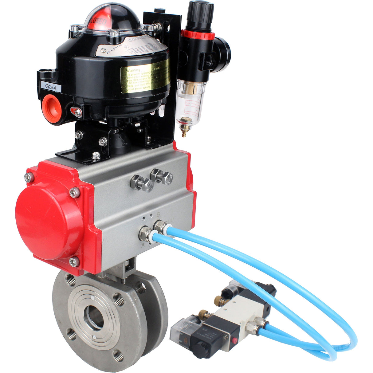 Ball valves Elephant BV3232P-FP-Fb-ISO-H 16 bar wafer, full bore, stainless steel body. steel SS316, seal - PTFE, with pneumatic actuator Elephant PA-DA 052-105 pneumatic distributor 4V320-08 ATU AFC2000 LSU APL-510N-EX
