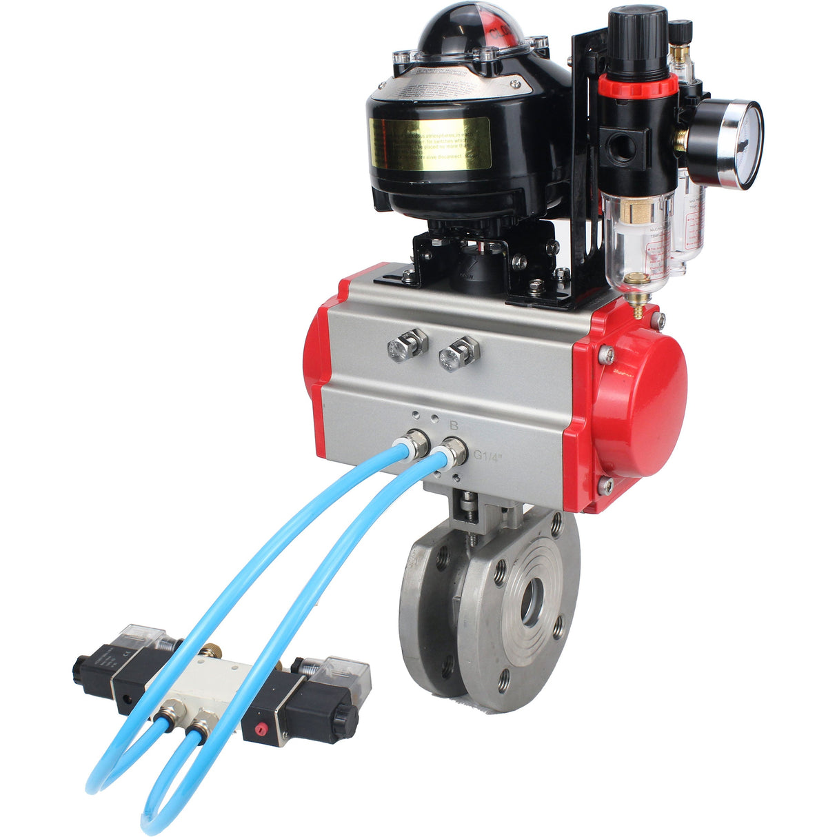Ball valves Elephant BV3232P-FP-Fb-ISO-H 16 bar wafer, full bore, stainless steel body. steel SS316, seal - PTFE, with pneumatic actuator Elephant PA-DA 052-105 pneumatic distributor 4V320-08 ATU AFC2000 LSU APL-510N-EX