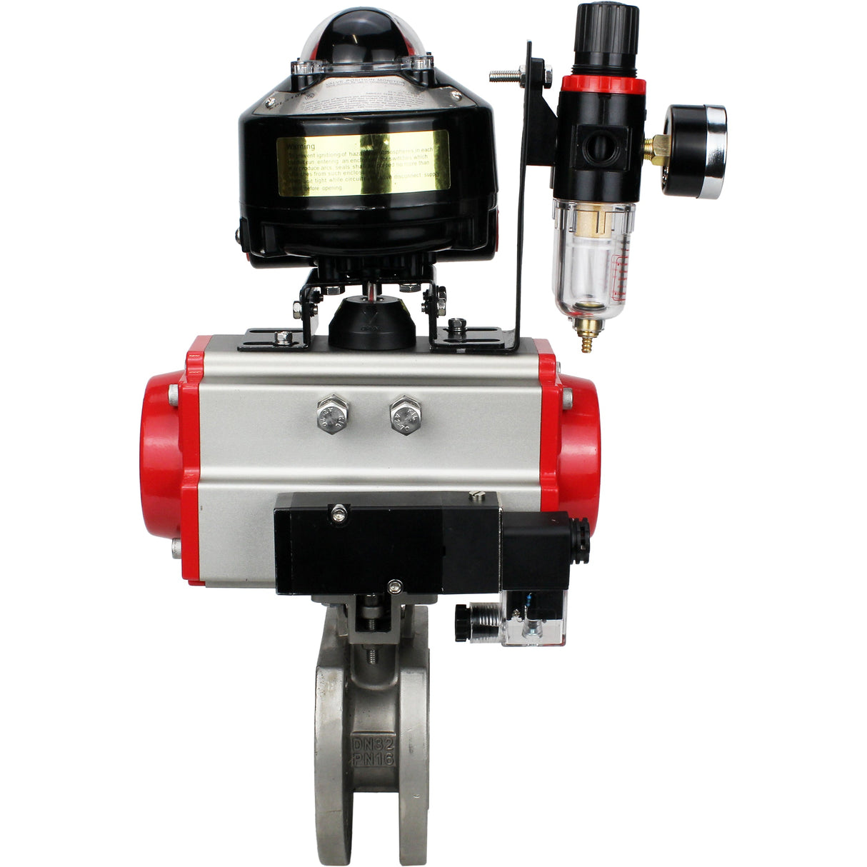 Ball valves Elephant BV3232P-FP-Fb-ISO-H 16 bar wafer, full bore, stainless steel body. steel SS316, seal - PTFE, with pneumatic actuator Elephant PA-SA 052-160 pneumatic distributor 4M310-08 24V ATU AFC2000 APL-510N-EX
