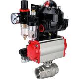 Ball valves Elephant BV3232P(2pc)-FP-T-ISO-H threaded, full bore, stainless steel body. steel SS316, seal - PTFE, with pneumatic actuator Elephant PA-SA 052-160 pneumatic distributor 4M310-08 24V ATU AFC2000 APL-510N-EX