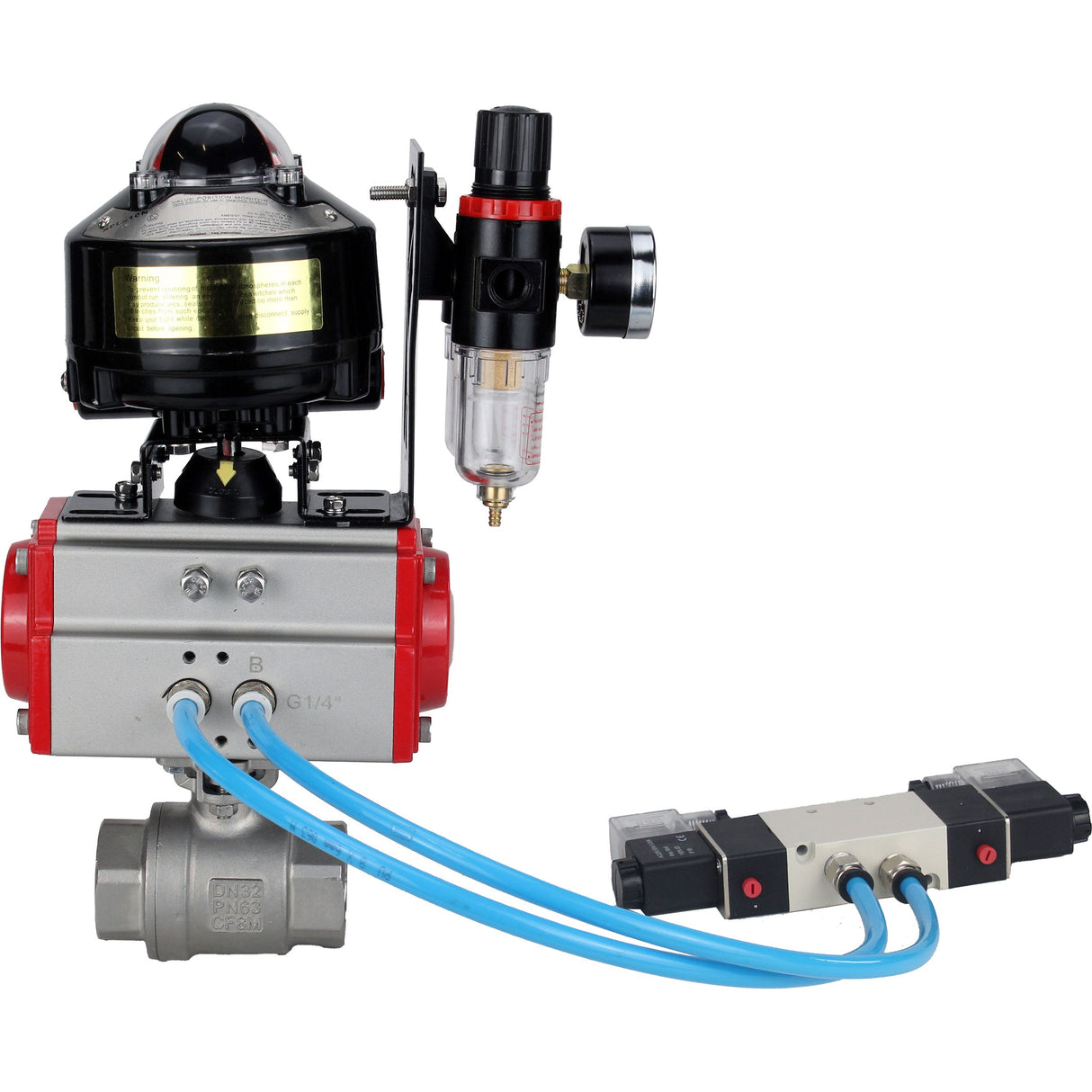 Ball valves Elephant BV3232P(2pc)-FP-T-ISO-H threaded, full bore, stainless steel body. steel SS316, seal - PTFE, with pneumatic actuator Elephant PA-DA 052-105 pneumatic distributor 4V320-08 ATU AFC2000 LSU APL-510N-EX