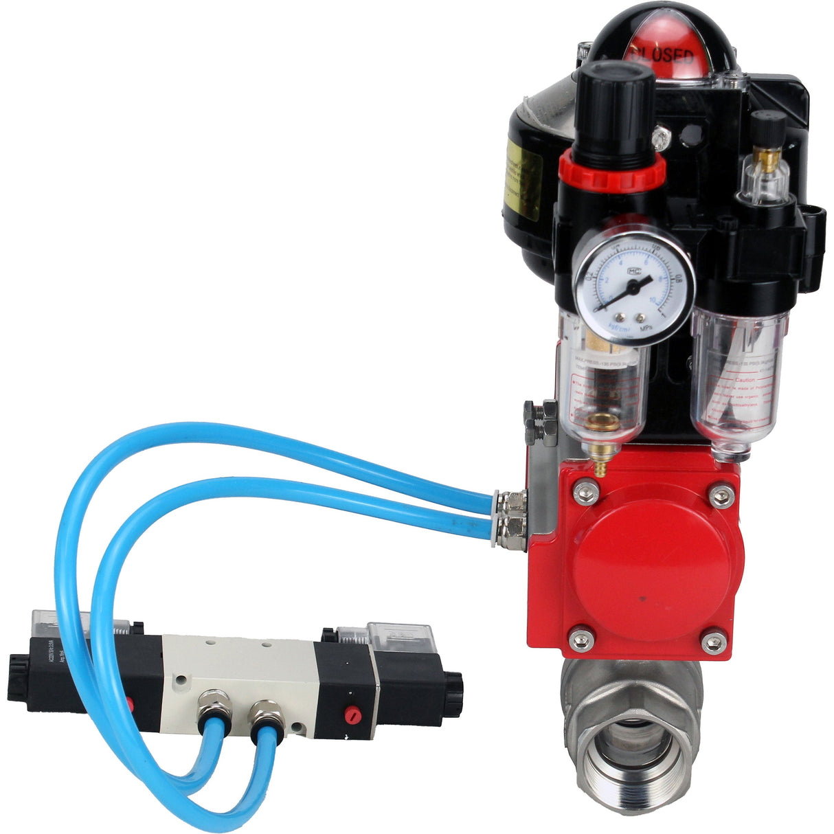 Ball valves Elephant BV3232P(2pc)-FP-T-ISO-H threaded, full bore, stainless steel body. steel SS316, seal - PTFE, with pneumatic actuator Elephant PA-DA 052-105 pneumatic distributor 4V320-08 ATU AFC2000 LSU APL-510N-EX