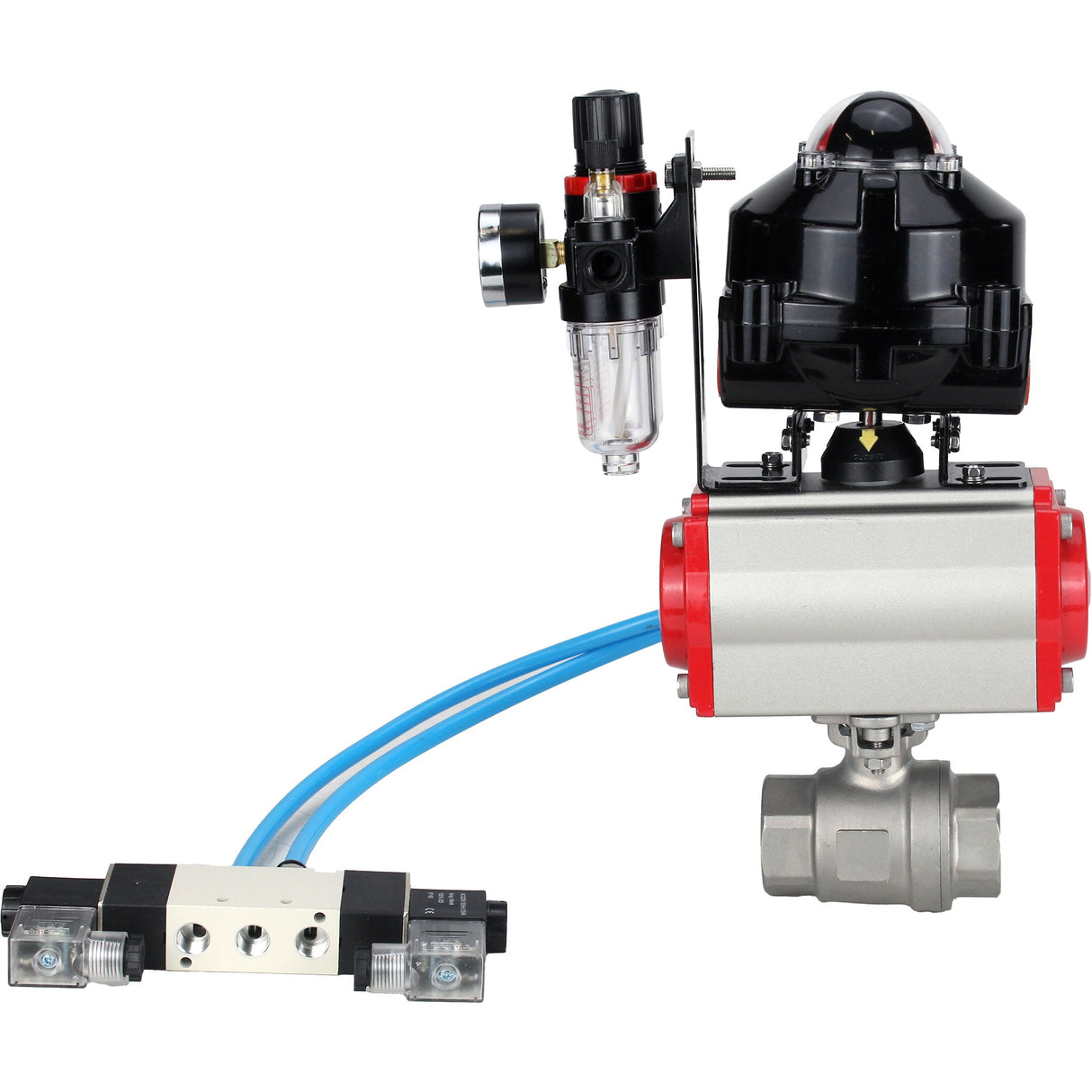 Ball valves Elephant BV3232P(2pc)-FP-T-ISO-H threaded, full bore, stainless steel body. steel SS316, seal - PTFE, with pneumatic actuator Elephant PA-DA 052-105 pneumatic distributor 4V320-08 ATU AFC2000 LSU APL-510N-EX