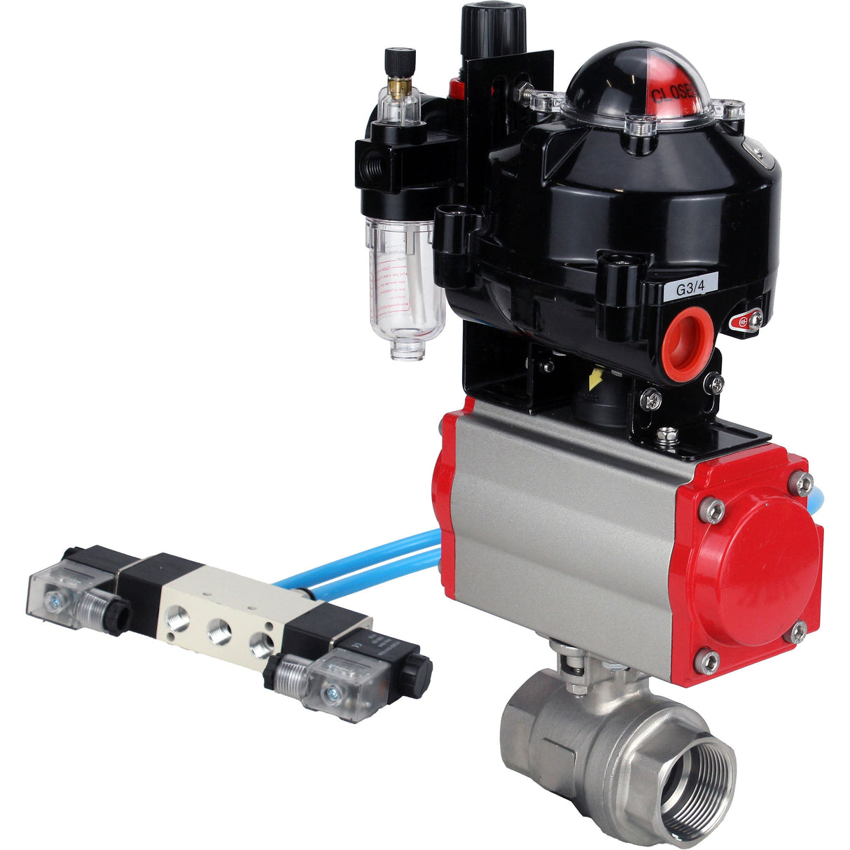 Ball valves Elephant BV3232P(2pc)-FP-T-ISO-H threaded, full bore, stainless steel body. steel SS316, seal - PTFE, with pneumatic actuator Elephant PA-DA 052-105 pneumatic distributor 4V320-08 ATU AFC2000 LSU APL-510N-EX