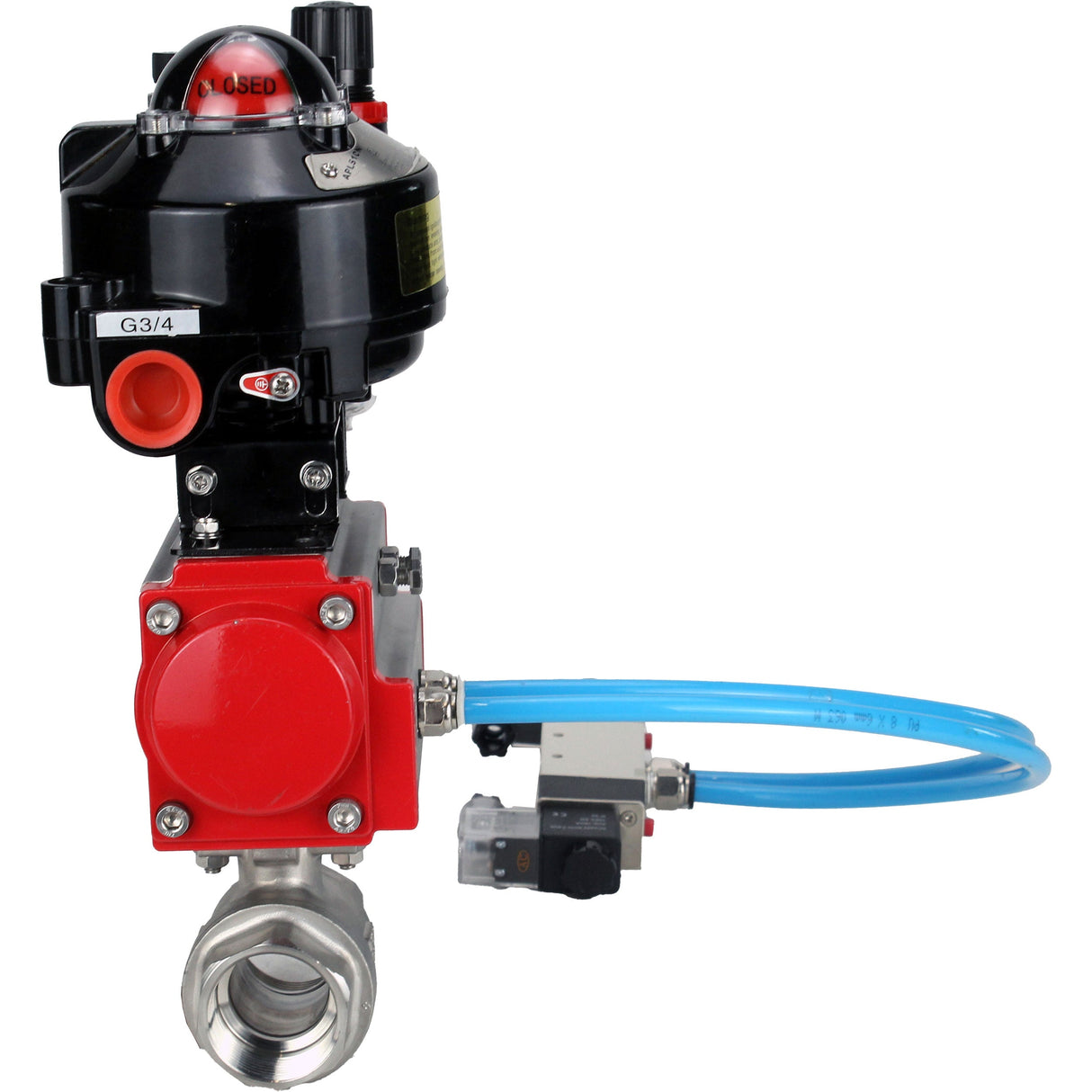 Ball valves Elephant BV3232P(2pc)-FP-T-ISO-H threaded, full bore, stainless steel body. steel SS316, seal - PTFE, with pneumatic actuator Elephant PA-DA 052-105 pneumatic distributor 4V320-08 ATU AFC2000 LSU APL-510N-EX
