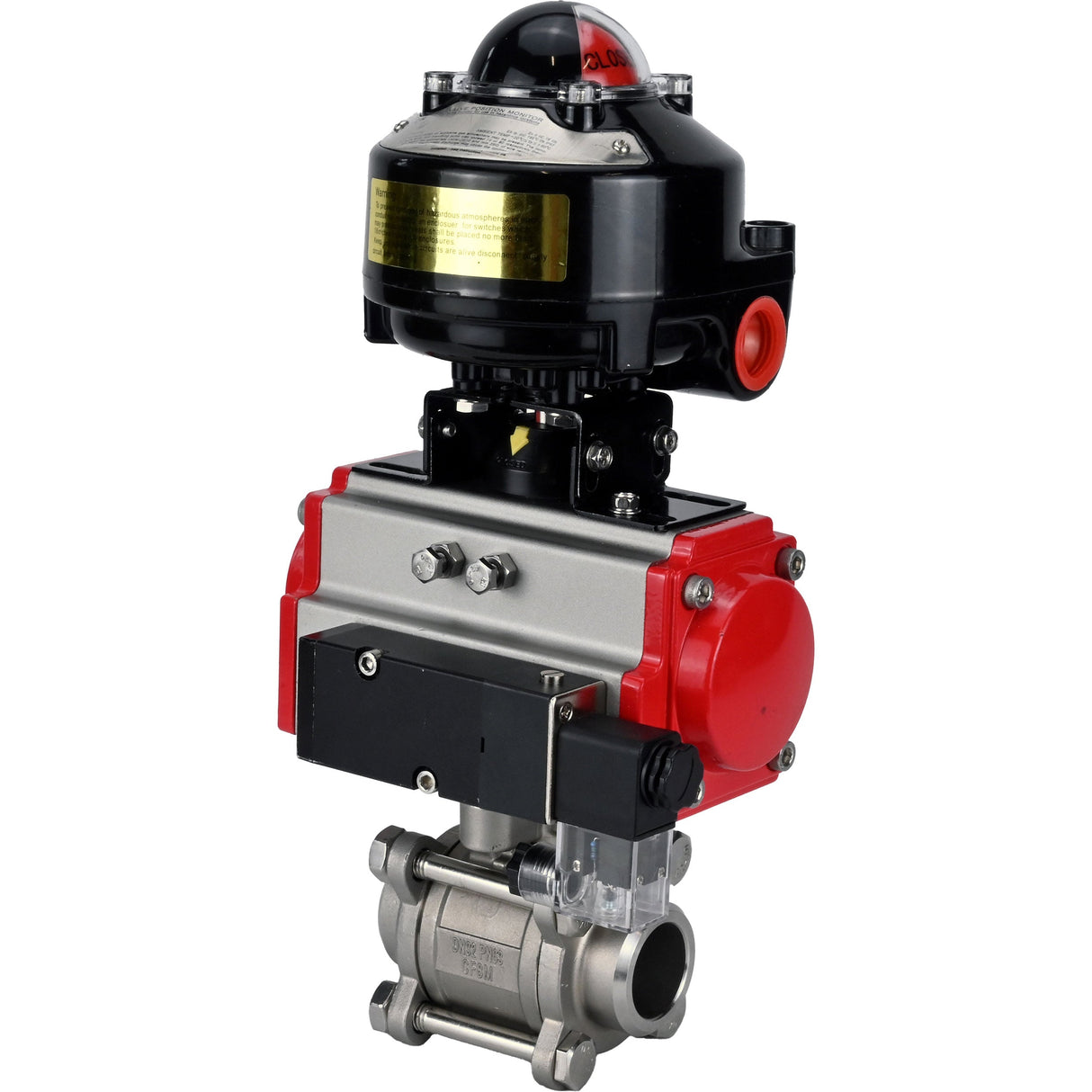 Ball valves Elephant BV3232P(3pc)-FP-W-ISO-H for welding, full bore, body - stainless steel SS316, seal - PTFE, with pneumatic actuator Elephant PA-SA 052- 130 pneumatic distributor 4M310-08 24V LSU APL-510N-EX