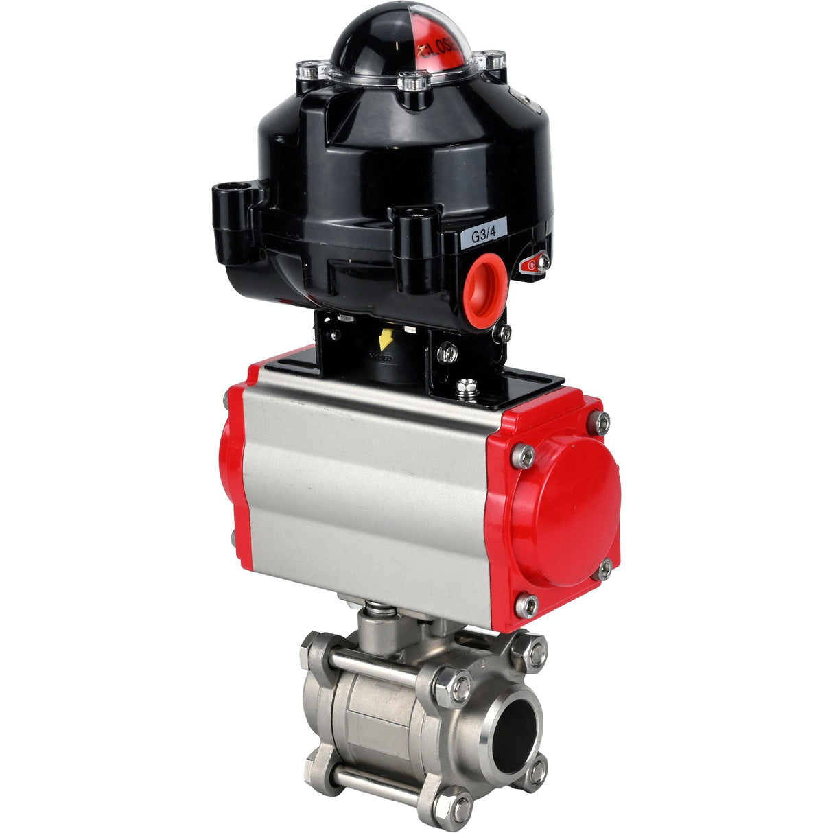 Ball valves Elephant BV3232P(3pc)-FP-W-ISO-H for welding, full bore, body - stainless steel SS316, seal - PTFE, with pneumatic actuator Elephant PA-SA 052- 130 pneumatic distributor 4M310-08 24V LSU APL-510N-EX