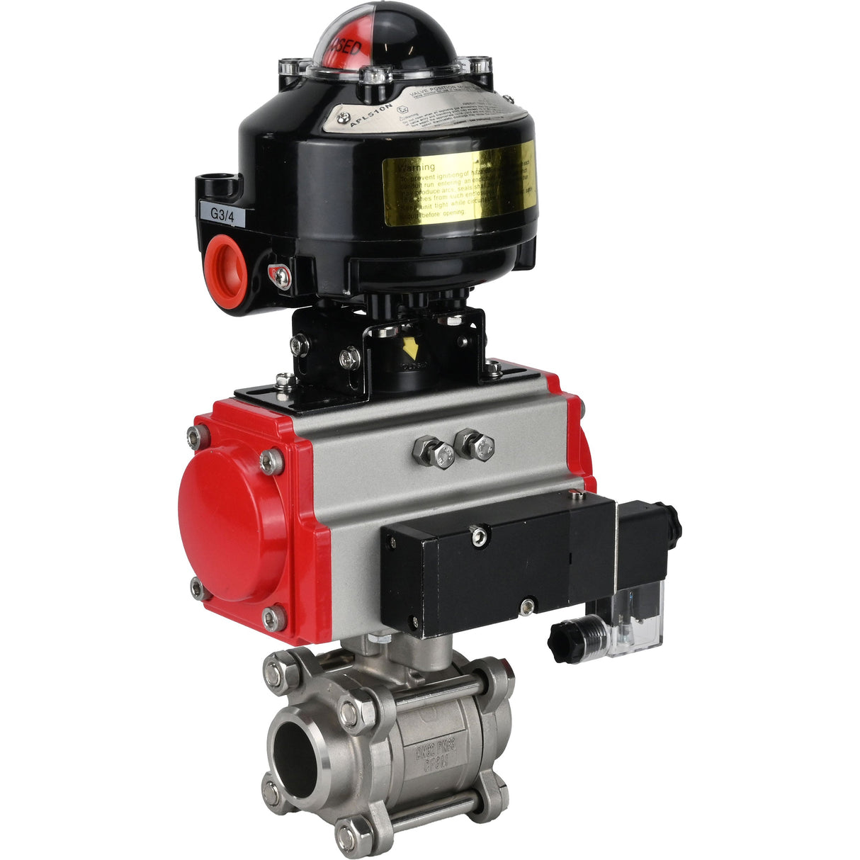 Ball valves Elephant BV3232P(3pc)-FP-W-ISO-H for welding, full bore, body - stainless steel SS316, seal - PTFE, with pneumatic actuator Elephant PA-SA 052- 130 pneumatic distributor 4M310-08 220V LSU APL-510N-EX
