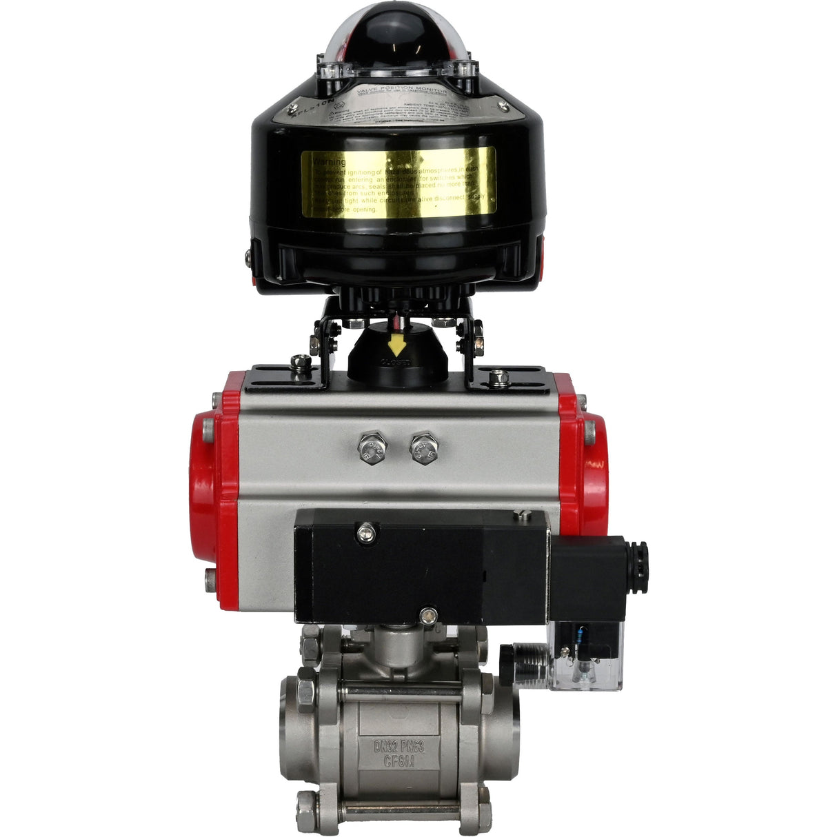 Ball valves Elephant BV3232P(3pc)-FP-W-ISO-H for welding, full bore, body - stainless steel SS316, seal - PTFE, with pneumatic actuator Elephant PA-SA 052- 130 pneumatic distributor 4M310-08 24V LSU APL-510N-EX