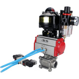 Ball valves Elephant BV3232P(3pc)-FP-W-ISO-H for welding, full bore, stainless steel body. steel SS316, seal - PTFE, with pneumatic actuator Elephant PA-SA 052-130 pneumatic distributor 4V320-10 ATU AFC2000 APL-510N-EX