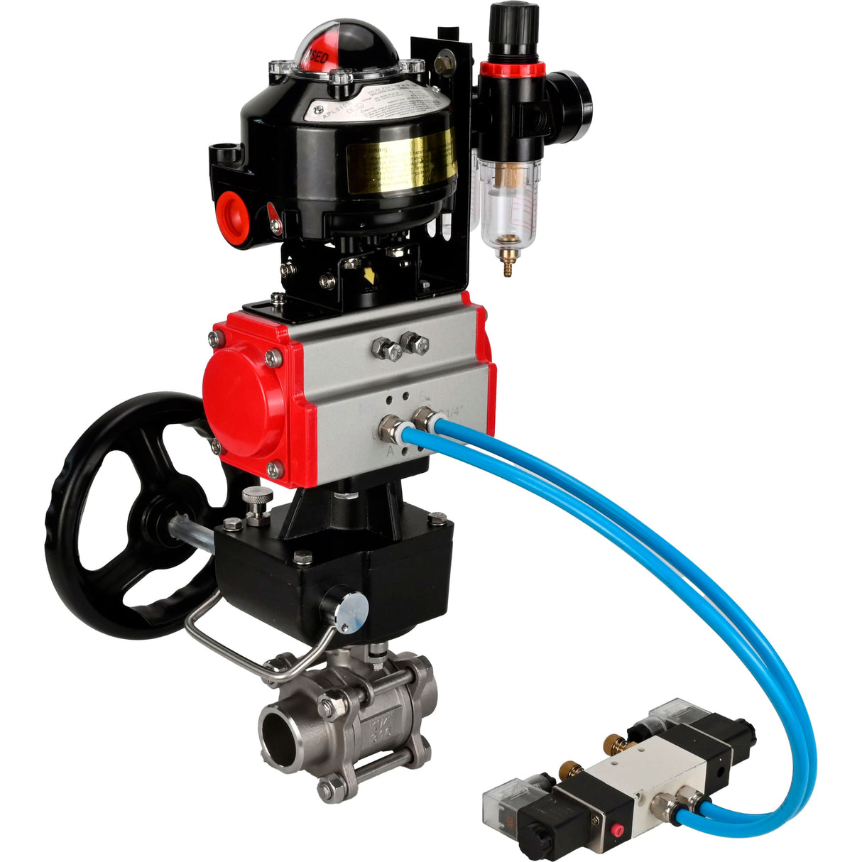Ball valves Elephant BV3232P(3pc)-FP-W-ISO-H for welding, full bore, body - stainless steel SS316, seal - PTFE, with pneumatic drive PA-DA-052- 083 pneumatic distributor 4V320-10 MON gearbox ATU AFC2000 LSU APL-510N-EX
