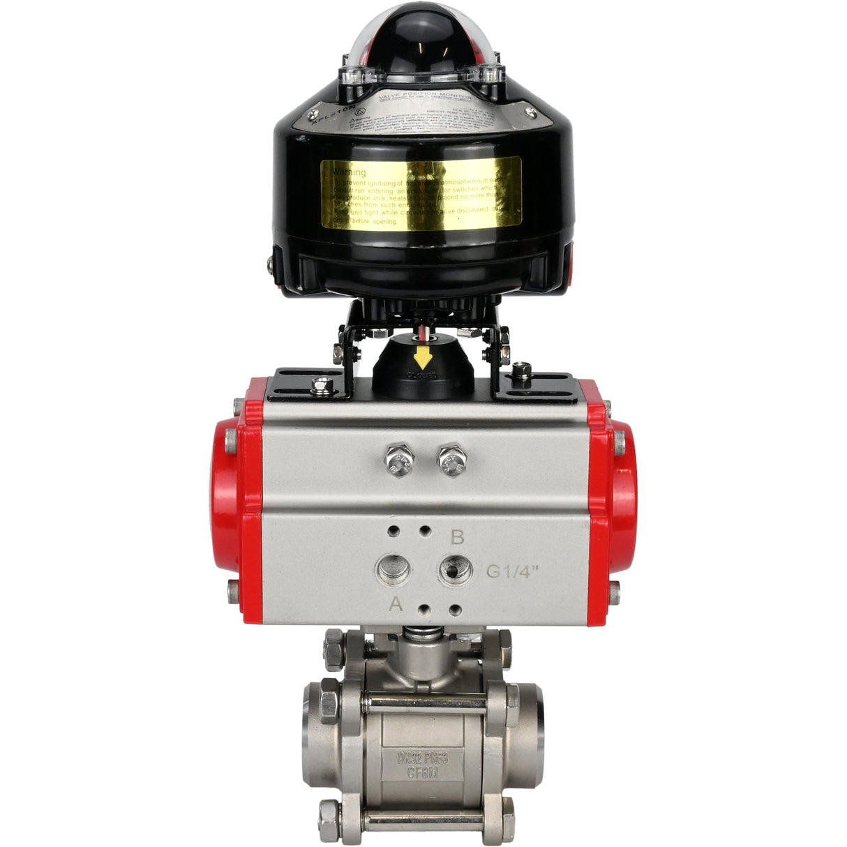 Ball valves Elephant BV3232P(3pc)-FP-W-ISO-H for welding, full bore, body - stainless steel SS316, seal - PTFE, with pneumatic actuator Elephant PA-DA 052- 083 and LSU APL-510N-EX