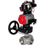 Ball valves Elephant BV3232P-SP-3L-T 3-way L-type, threaded, body - stainless steel SS316, seal - PTFE, with pneumatic drive PA-DA-052-083 pneumatic distributor 4M310-08 220V gearbox MON ATU AFC2000 LSU APL-510N-EX
