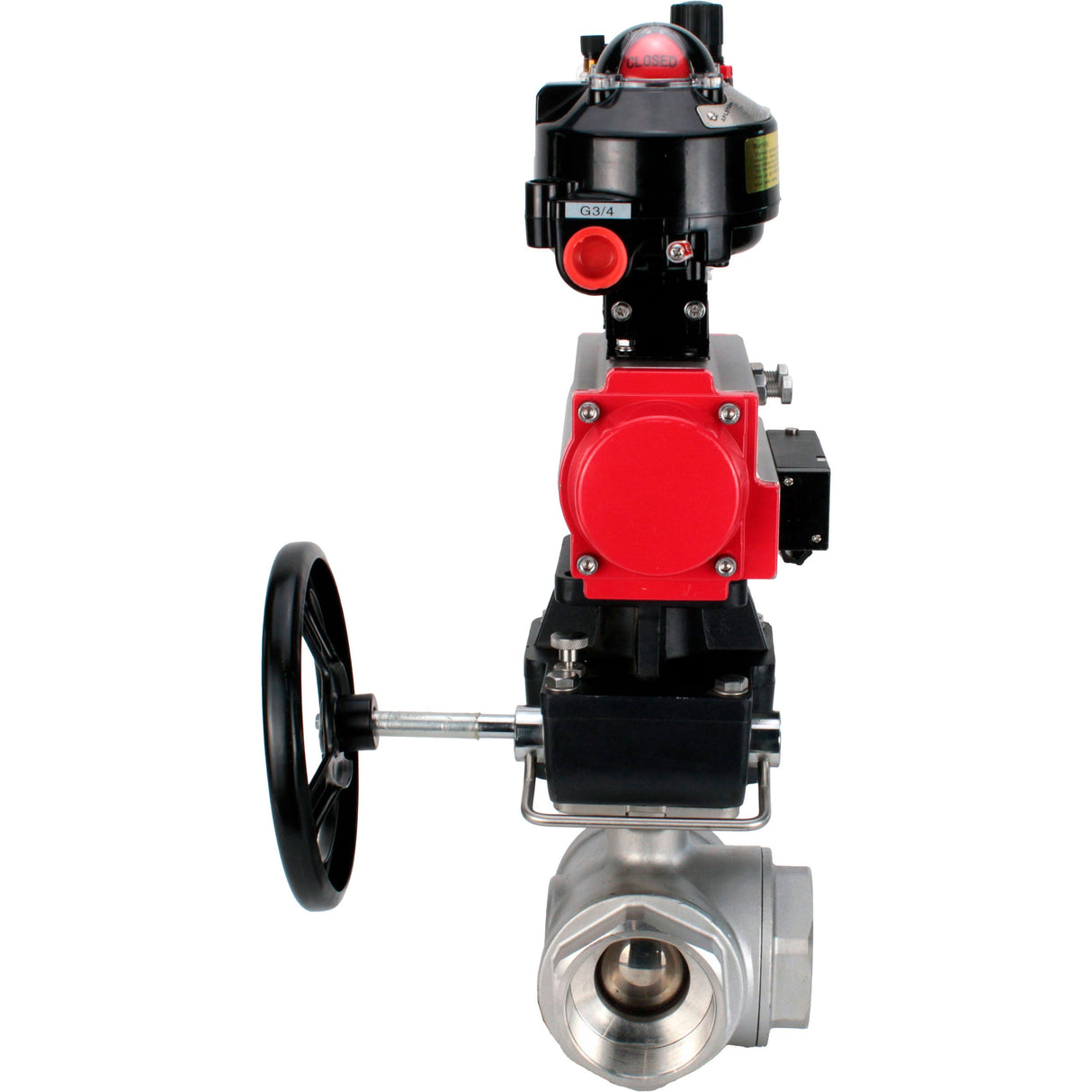 Ball valves Elephant BV3232P-SP-3L-T 3-way L-type, threaded, body - stainless steel SS316, seal - PTFE, with pneumatic drive PA-DA-052-083 pneumatic distributor 4M310-08 24V MON gearbox ATU AFC2000 LSU APL-510N-EX