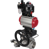 Ball valves Elephant BV3232P-SP-3L-T 3-way L-type, threaded, body - stainless steel SS316, seal - PTFE, with pneumatic drive PA-DA-052-083 pneumatic distributor 4V320-08 gearbox MON ATU AFC2000 LSU APL-510N-EX