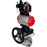 Ball valves Elephant BV3232P-SP-3L-T 3-way L-type, threaded, body - stainless steel SS316, seal - PTFE, with pneumatic drive PA-DA-052-083 pneumatic distributor 4M310-08 220V gearbox MON ATU AFC2000 LSU APL-510N-EX