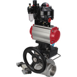 Ball valves Elephant BV3232P-SP-3L-T 3-way L-type, threaded, body - stainless steel SS316, seal - PTFE, with pneumatic drive PA-DA-052-083 pneumatic distributor 4V320-08 gearbox MON ATU AFC2000 LSU APL-510N-EX