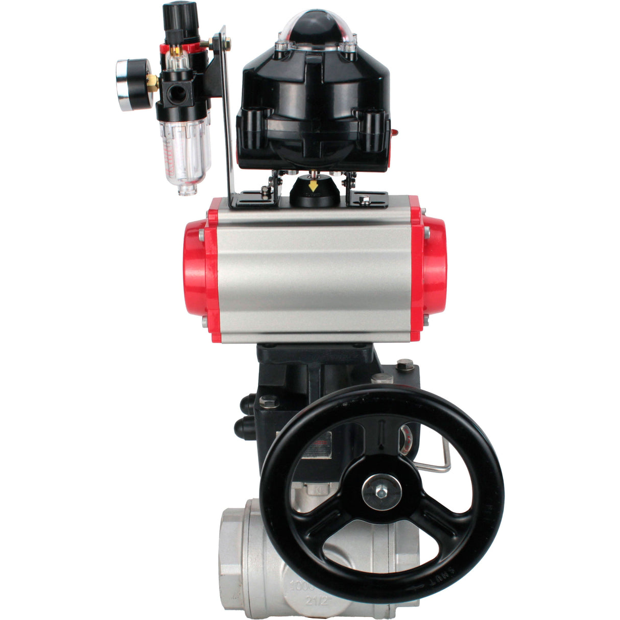 Ball valves Elephant BV3232P-SP-3L-T 3-way L-type, threaded, body - stainless steel SS316, seal - PTFE, with pneumatic drive PA-DA-052-083 pneumatic distributor 4M310-08 24V MON gearbox ATU AFC2000 LSU APL-510N-EX