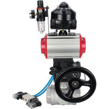 Ball valves Elephant BV3232P-SP-3L-T 3-way L-type, threaded, body - stainless steel SS316, seal - PTFE, with pneumatic drive PA-DA-052-083 pneumatic distributor 4V320-10 gearbox MON ATU AFC2000 LSU APL-510N-EX