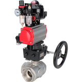 Ball valves Elephant BV3232P-SP-3L-T 3-way L-type, threaded, body - stainless steel SS316, seal - PTFE, with pneumatic drive PA-DA-052-083 pneumatic distributor 4M310-08 24V MON gearbox ATU AFC2000 LSU APL-510N-EX