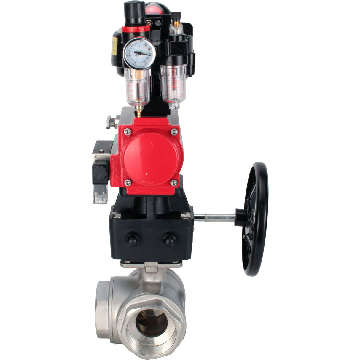 Ball valves Elephant BV3232P-SP-3L-T 3-way L-type, threaded, body - stainless steel SS316, seal - PTFE, with pneumatic drive PA-DA-052-083 pneumatic distributor 4M310-08 220V gearbox MON ATU AFC2000 LSU APL-510N-EX