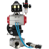 Ball valves Elephant BV3232P-SP-3L-T 3-way L-type, threaded, body - stainless steel SS316, seal - PTFE, with pneumatic drive PA-DA-052-083 pneumatic distributor 4V320-08 gearbox MON ATU AFC2000 LSU APL-510N-EX