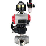 Ball valves Elephant BV3232P-SP-3L-T 3-way L-type, threaded, body - stainless steel SS316, seal - PTFE, with pneumatic drive PA-DA-052-083 pneumatic distributor 4M310-08 220V gearbox MON ATU AFC2000 LSU APL-510N-EX