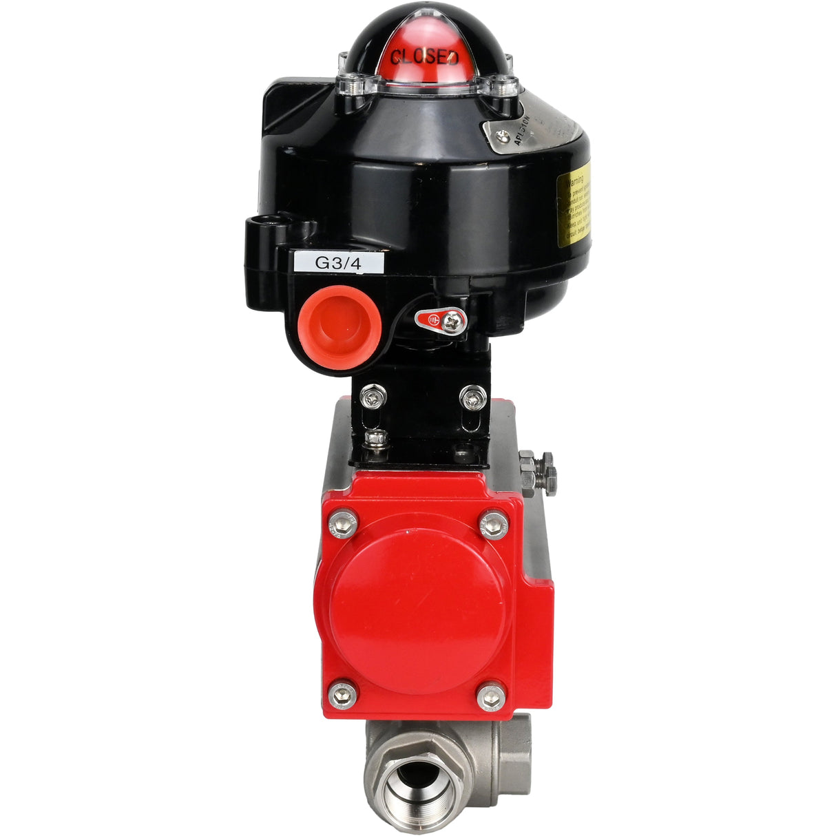 Ball valves Elephant BV3232P-SP-3L-T 3-way L-type, threaded, standard bore, body - stainless steel SS316, seal - PTFE, with pneumatic actuator Elephant PA-SA 052 -105 and LSU APL-510N-EX