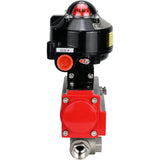 Ball valves Elephant BV3232P-SP-3L-T 3-way L-type, threaded, standard bore, body - stainless steel SS316, seal - PTFE, with pneumatic actuator Elephant PA-SA 052 -105 and LSU APL-510N-EX