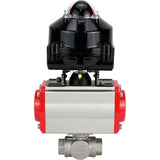 Ball valves Elephant BV3232P-SP-3L-T 3-way L-type, threaded, standard bore, body - stainless steel SS316, seal - PTFE, with pneumatic actuator Elephant PA-SA 052 -105 and LSU APL-510N-EX