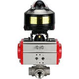 Ball valves Elephant BV3232P-SP-3L-T 3-way L-type, threaded, standard bore, body - stainless steel SS316, seal - PTFE, with pneumatic actuator Elephant PA-SA 052 -105 and LSU APL-510N-EX