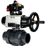 Ball valves Elephant BV4242E-FP-GRM-ISO, body material - UPVC, ball material - UPVC, seal - EPDM, with pneumatic actuator double action PA-DA-105-1, pneumatic distributor 4M310-08 24V and LSU APL-410N EX